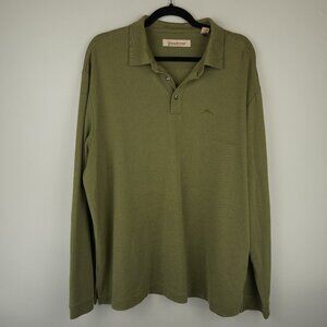 Tommy‎ Bahama Green Striped Collared Polo Long Sleeve Shirt Size XL
